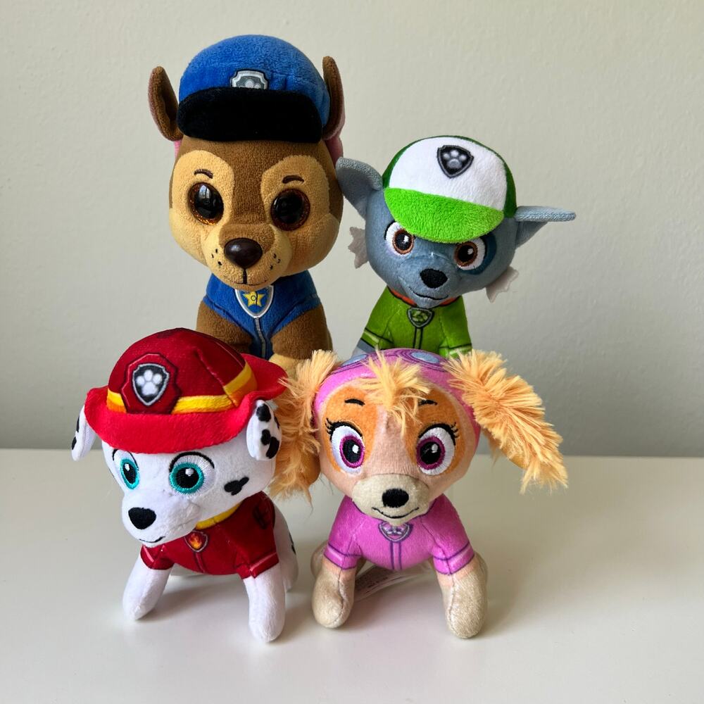 Paw Patrol Stuffed Animal Lot Spin Master Rocky Marshall Skye and Ty Chase